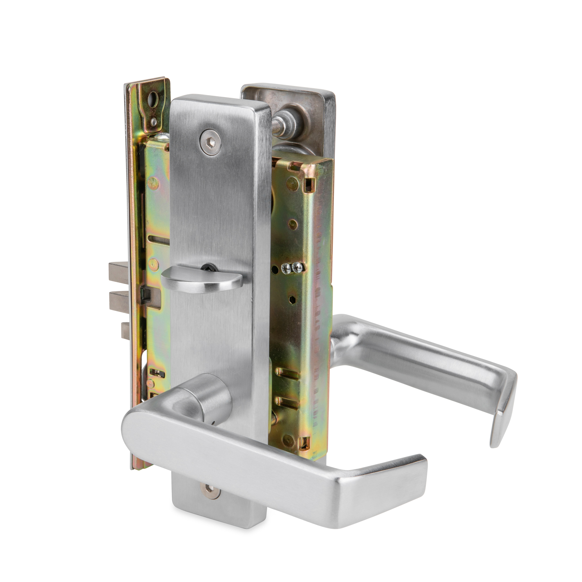 Trans Atlantic DXML Series Privacy Mortise Door Lock Handle — Brushed Chrome, Grade 1, Left-Handed Lever, Model# DL-DXML40SELH-US26D